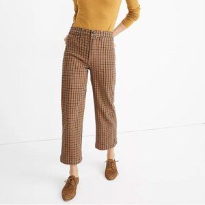 Madewell Slim Emmett Wide-Leg Crop Pants 24 Tan Black Brown Plaid